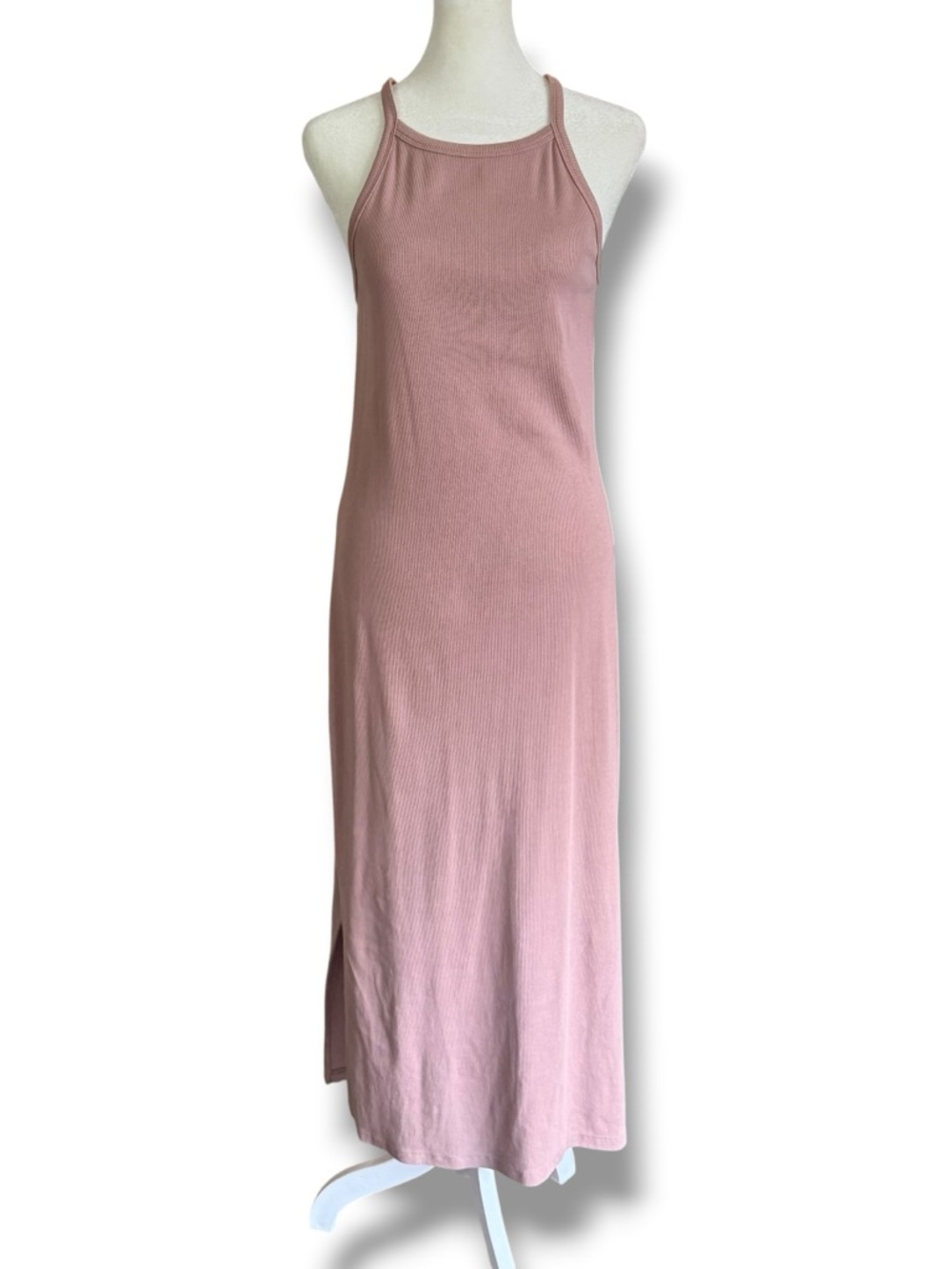 Old Navy Ribbed Halter Spaghetti Strap Maxi Dress, Pink Salt, Large Tall